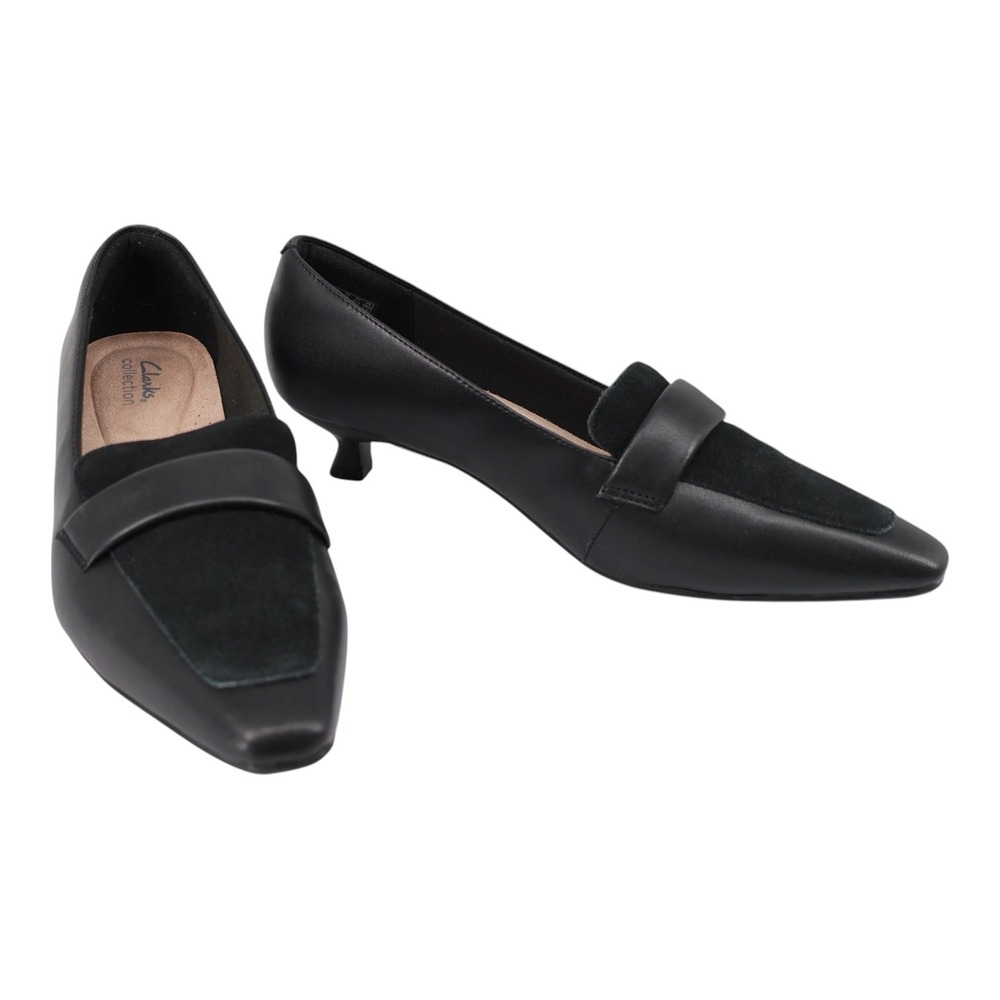 Clarks Scarlyt Mabel Black Leather Kitten Heel Loafer Pumps Wide Width 10 W New